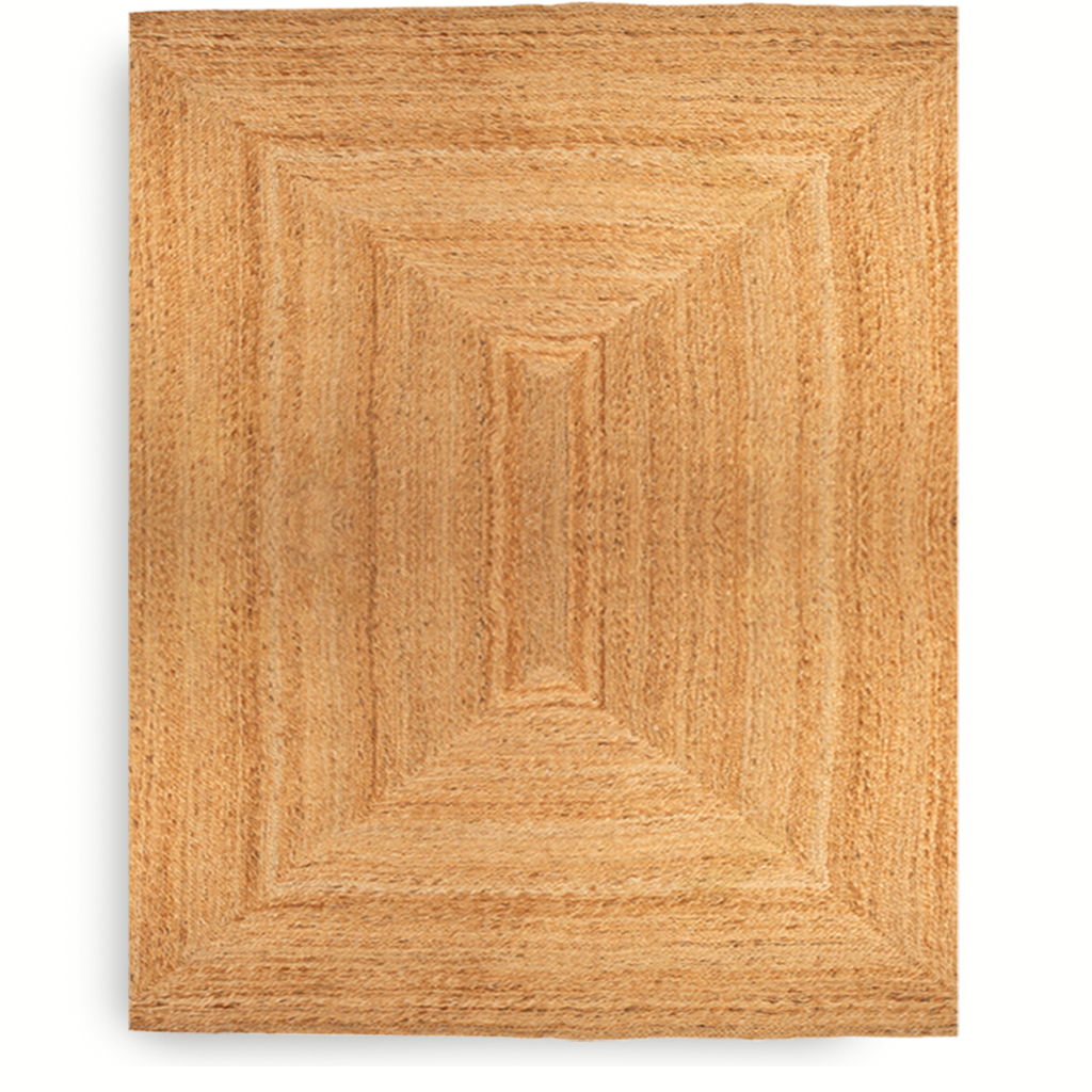 large handwoven jute rug with square pattern