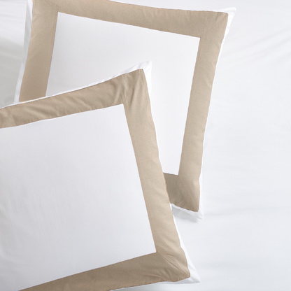 Khaki Wide-Band Percale Pillow Shams, Set of 2