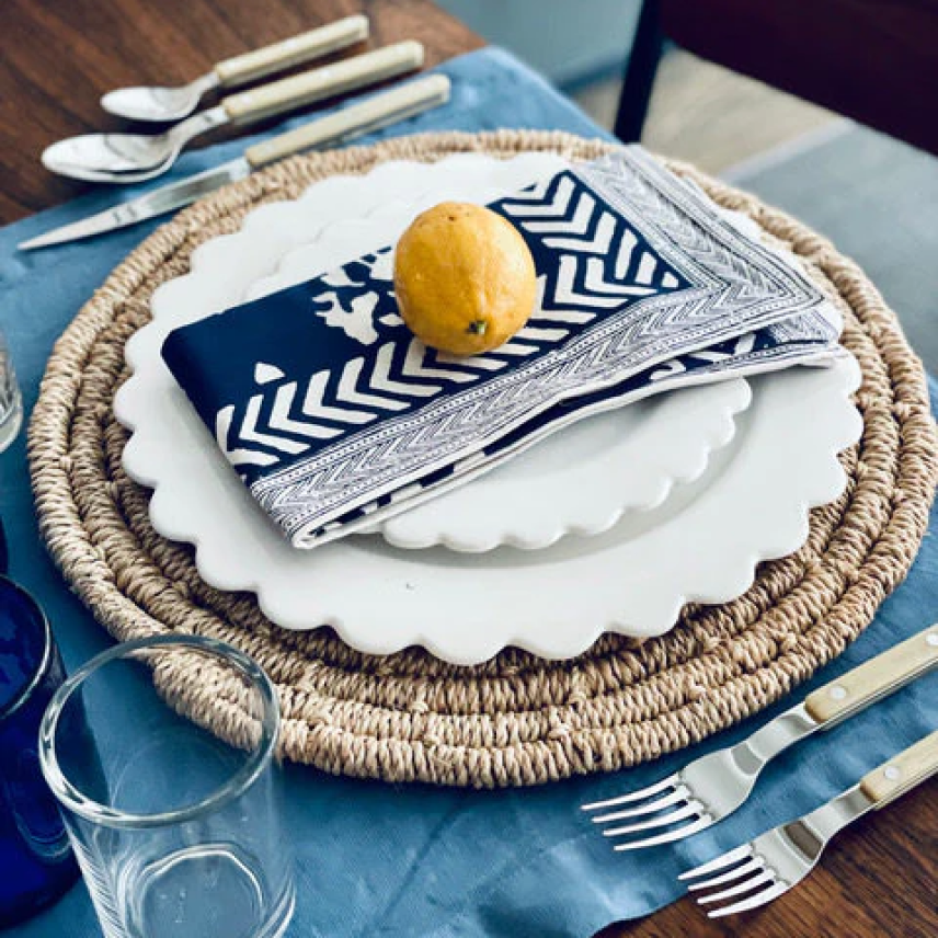 Bandana "Cone" Block-Print Oversized Linen Napkin