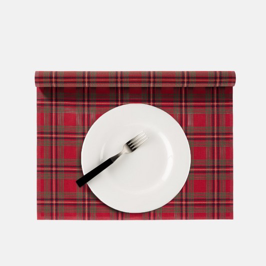 Red Tartan Tear-off Cotton Cocktail Placemat, Roll of 6