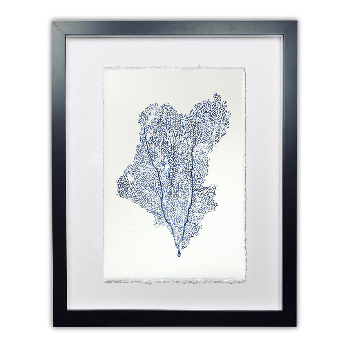 Sea Fan Blue framed handmade paper wall art print 20"x30"