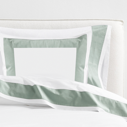 Seafoam Green Wide-Band Percale Pillow Shams, Set of 2