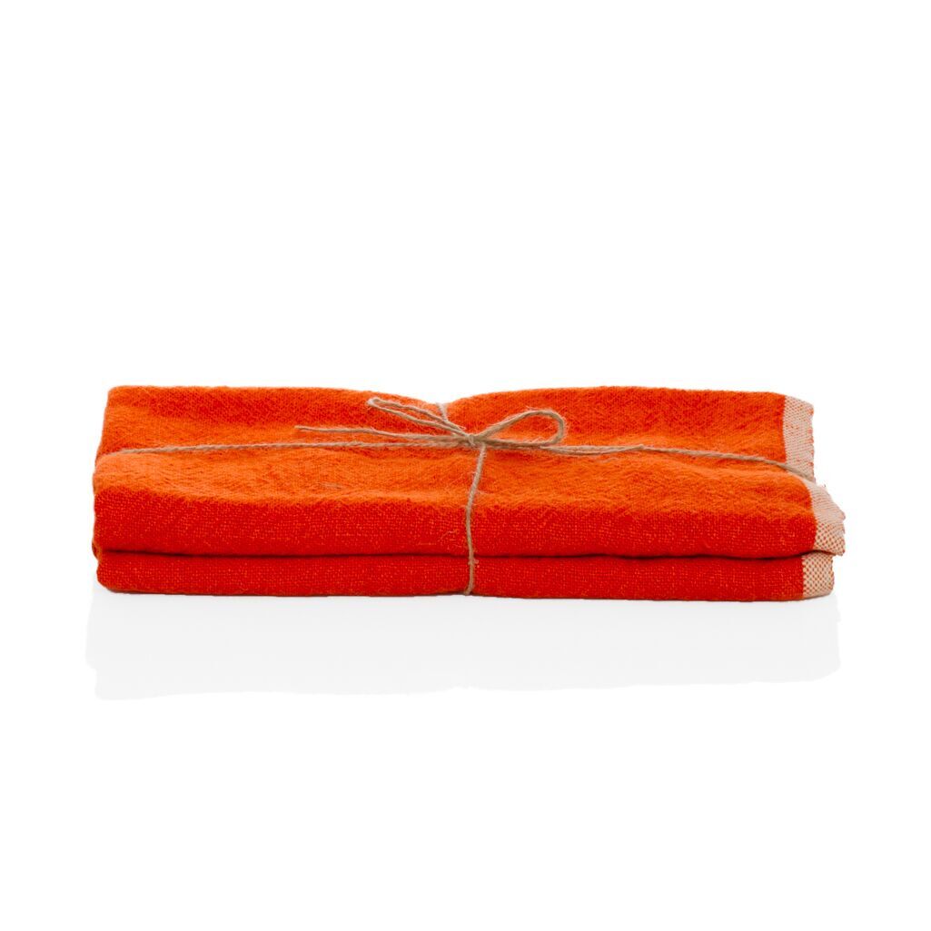 Orange Chunky Linen Hand Towels - Set of 2