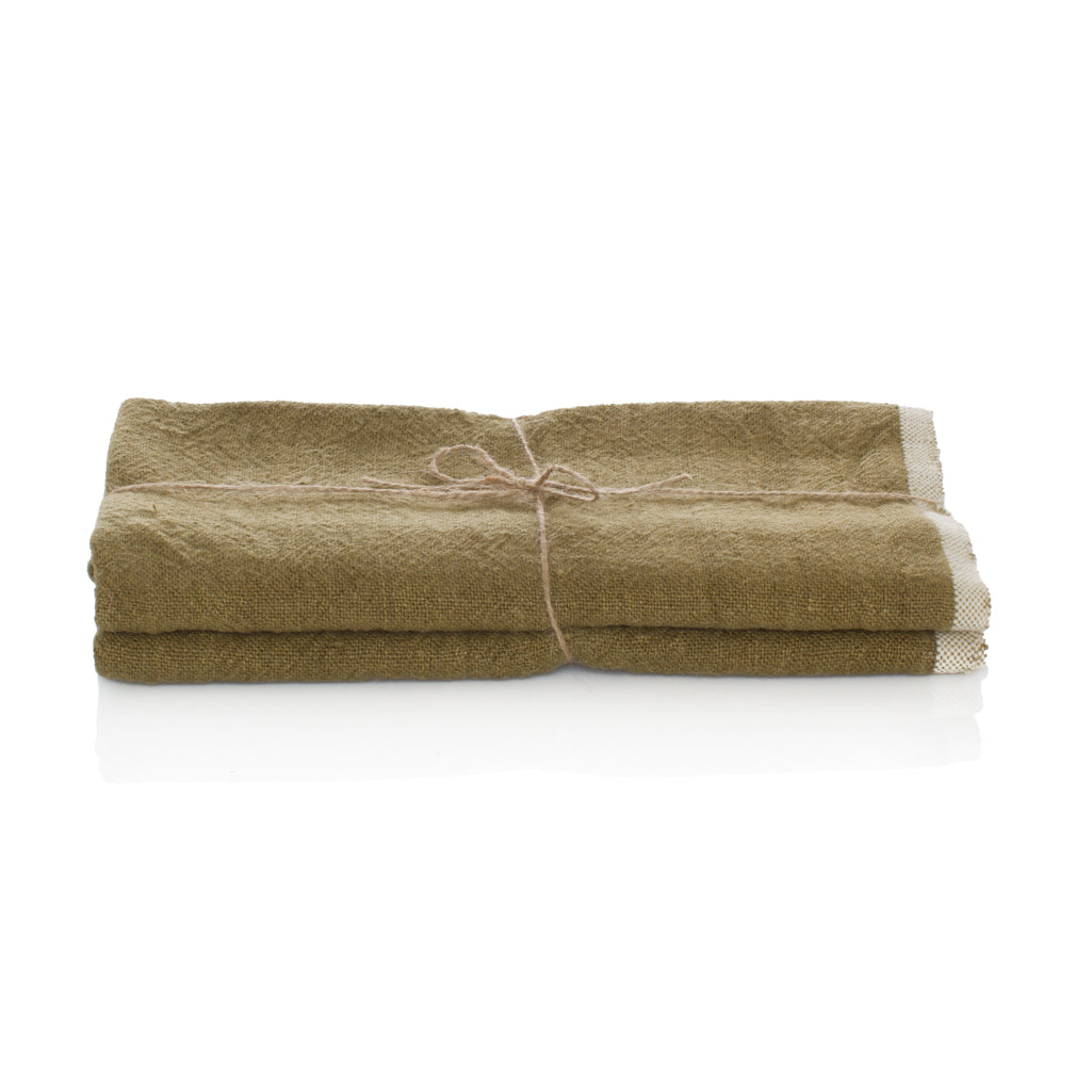 Forest Green Chunky Linen Hand Towels - Set of 2