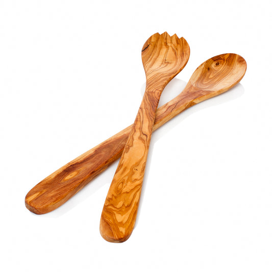 Olive Wood Salad Server Set Long Handle Natural