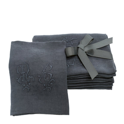 Graphite Grey - Antique French Napkins, Set of 7