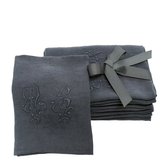 Graphite Grey - Antique French Napkins, Set of 7