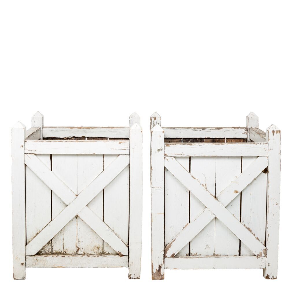 Antique White Wood planter set of 2
