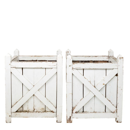 Antique White Wood planter set of 2