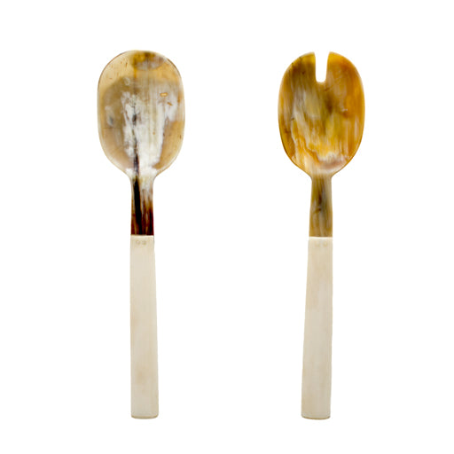 Variegated Horn Salad Servers w/ White Bone Handle