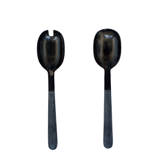 Black Horn Salad Servers with Black Handle