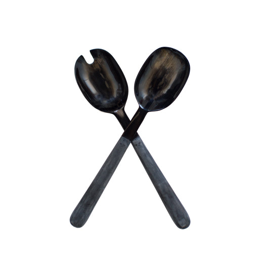 Black Horn Salad Servers with Black Handle