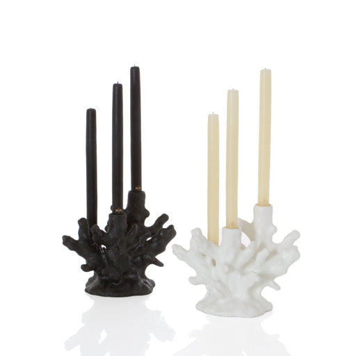 Coral Candleholder, Three Candles, Matte Black